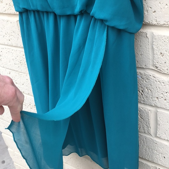 👗Teal green asymmetrical mini dress - Picture 4 of 8